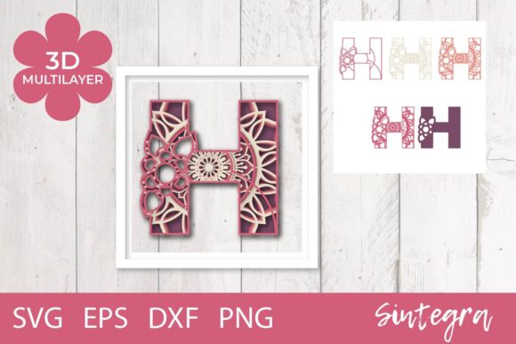 3D Floral Letter H Mandala Layer SVG for Etsy & Print-on-Demand Sellers