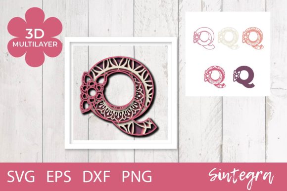3D Floral Letter Q Mandala Layer SVG for Elegant Craft Designs