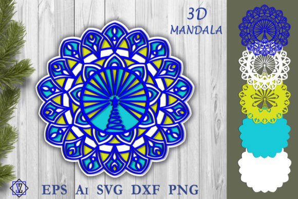 3D Mandala with Christmas Tree SVG for Christmas Design Projects