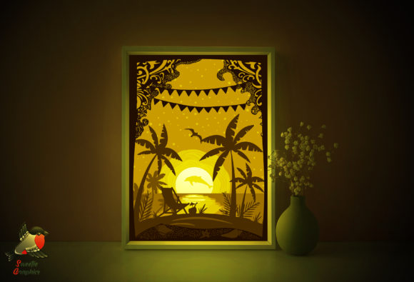 Beach Sea Tropical Light Box Template: 3D SVG Shadow Boxes for Coastal Content Design