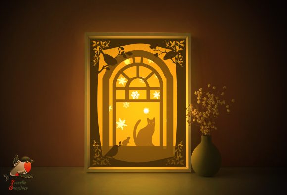 Cat Mouse Friendship Light Box Template: A 3D SVG Shadow Box with Cozy Charm