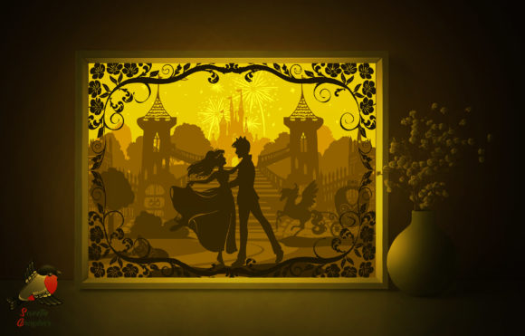 Cinderella Light Box Template Princess: 3D SVG for Cozy Branding & Shadow Box Magic