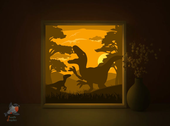 Dinosaur T-rex 3D SVG Light Box Template for Shadow Box Crafting