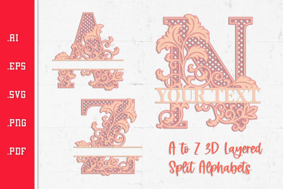 Floral Split Alphabets – 3D SVG for Elegant Branding in Shadow Box Designs