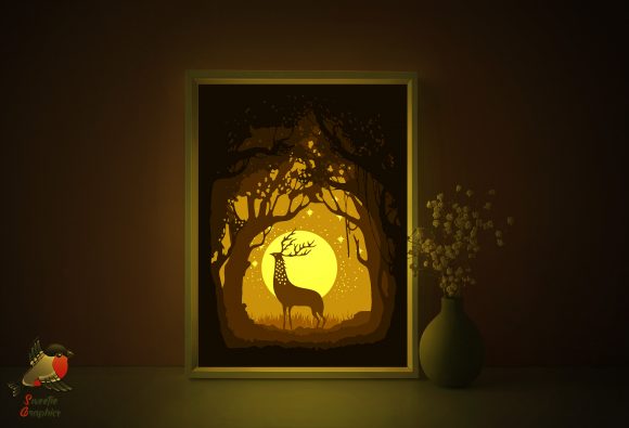 Forest Tree Deer Lightbox Template: A 3D SVG Shadow Box for Cozy Branding