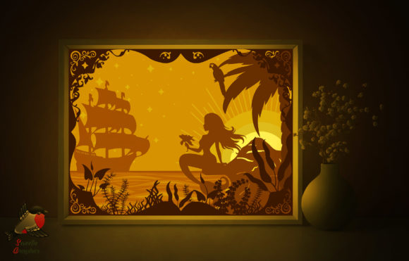 h1Sunset Mermaid Beach Light Box Template: A 3D SVG Shadow Box for Coastal-Inspired Design Projects/h1