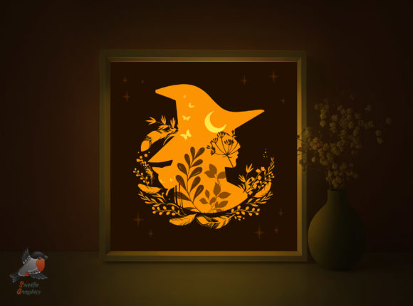 h1Witch Halloween Magic Light Box Template: 3D SVG for Shadow Box Creationsh1
