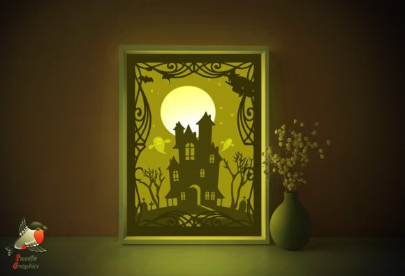 Halloween Haunted House Light Box: 3D SVG Shadow Boxes for Seasonal Branding