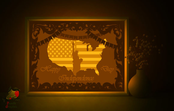 Happy Independence Day USA Map Shadowbox 3D SVG