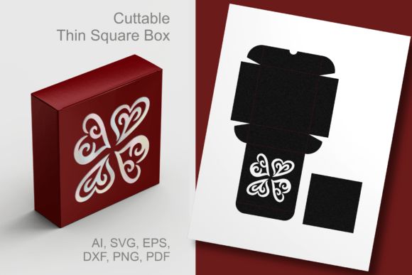 Hearts Ornament Thin Square Favor Box: A 3D SVG Shape for Elegant Editorial Branding