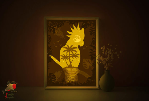 Parrot Beach Sea Light Box Template: 3D SVG Shadow Boxes for Cozy Editorial Vibes
