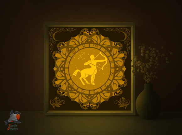 Zodiac Sign Sagittarius Shadow Box: A 3D SVG Design for Cozy Branding and Themed Crafts