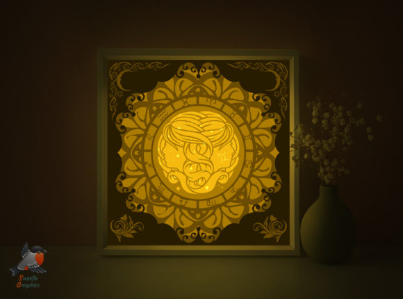 Zodiac Signs Gemini Shadow Box Template: 3D SVG Design for Creative Publishers