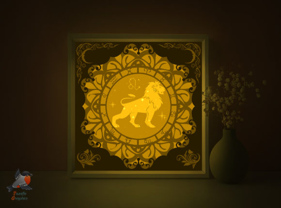 Zodiac Signs Leo Shadow Box Template: 3D SVG for Brand Storytelling