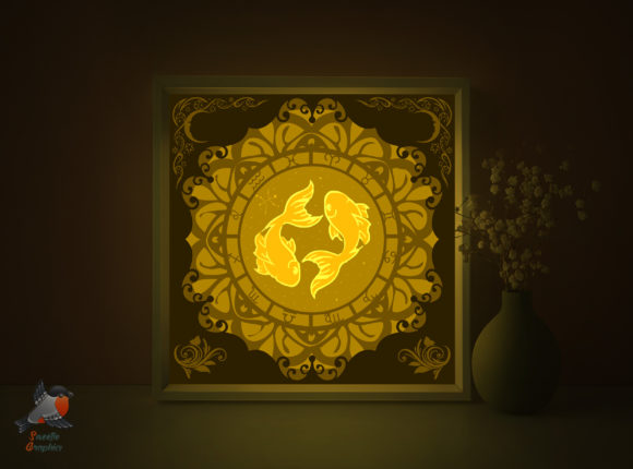 Zodiac Signs Pisces Shadow Box Template 3D SVG for Cozy Crafters